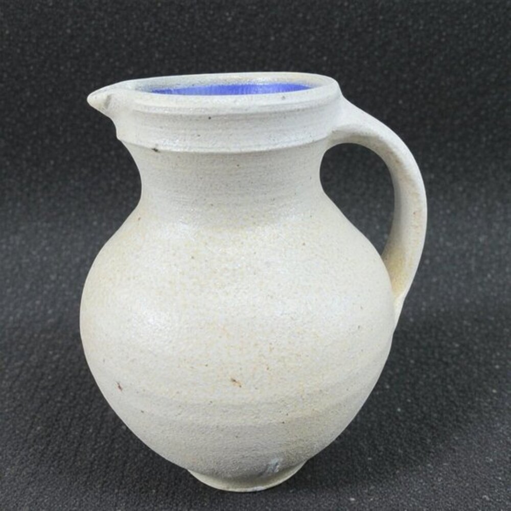 Kings Pottery Seagrove NC Gray W Blue Inside Pitcher Carafe Jug Artist Marked